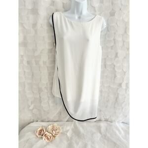 travelers by CHiCO'S Medium 1 ivory asymmetric top black trim tunic dressy